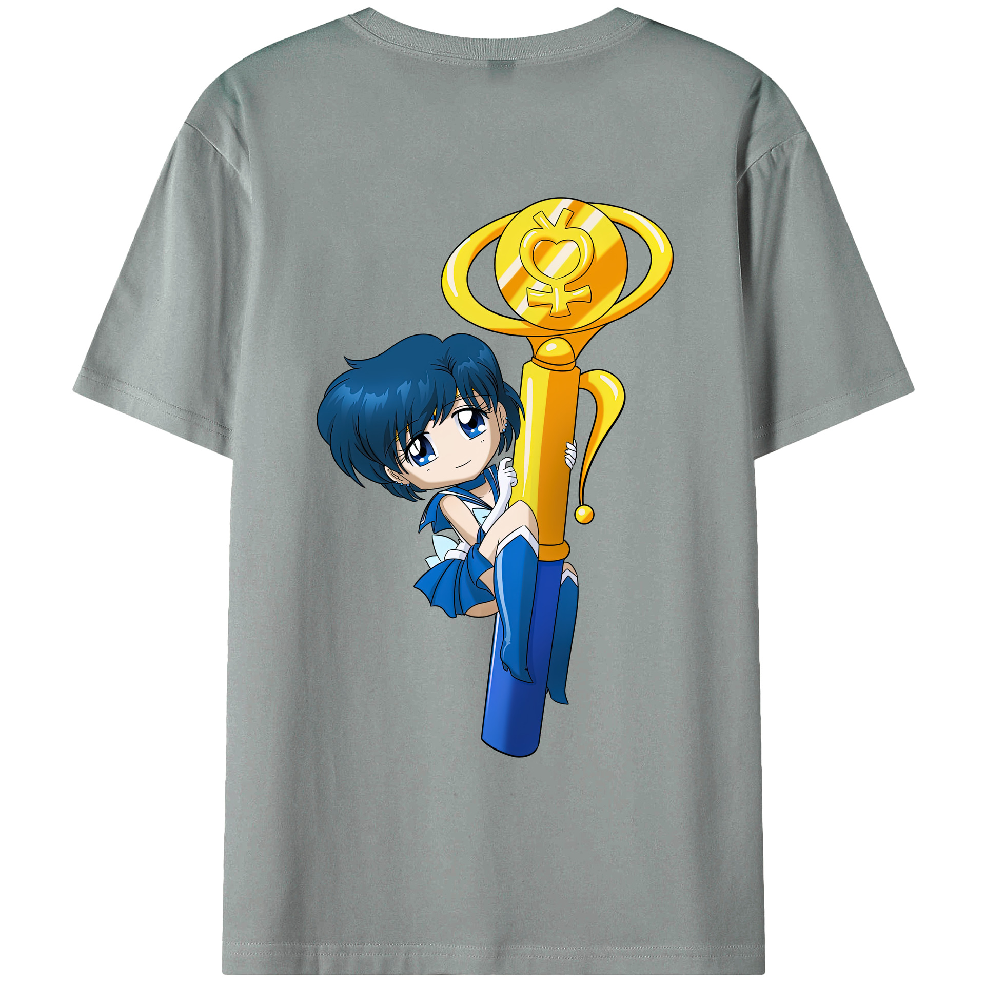 （画像用） 美少女戦士セーラームーン 水野 亜美 みずの あみ Sailor Moon Mizuno Ami 綿100％ メンズ半袖Tシャツ（バックプリント） 通気性